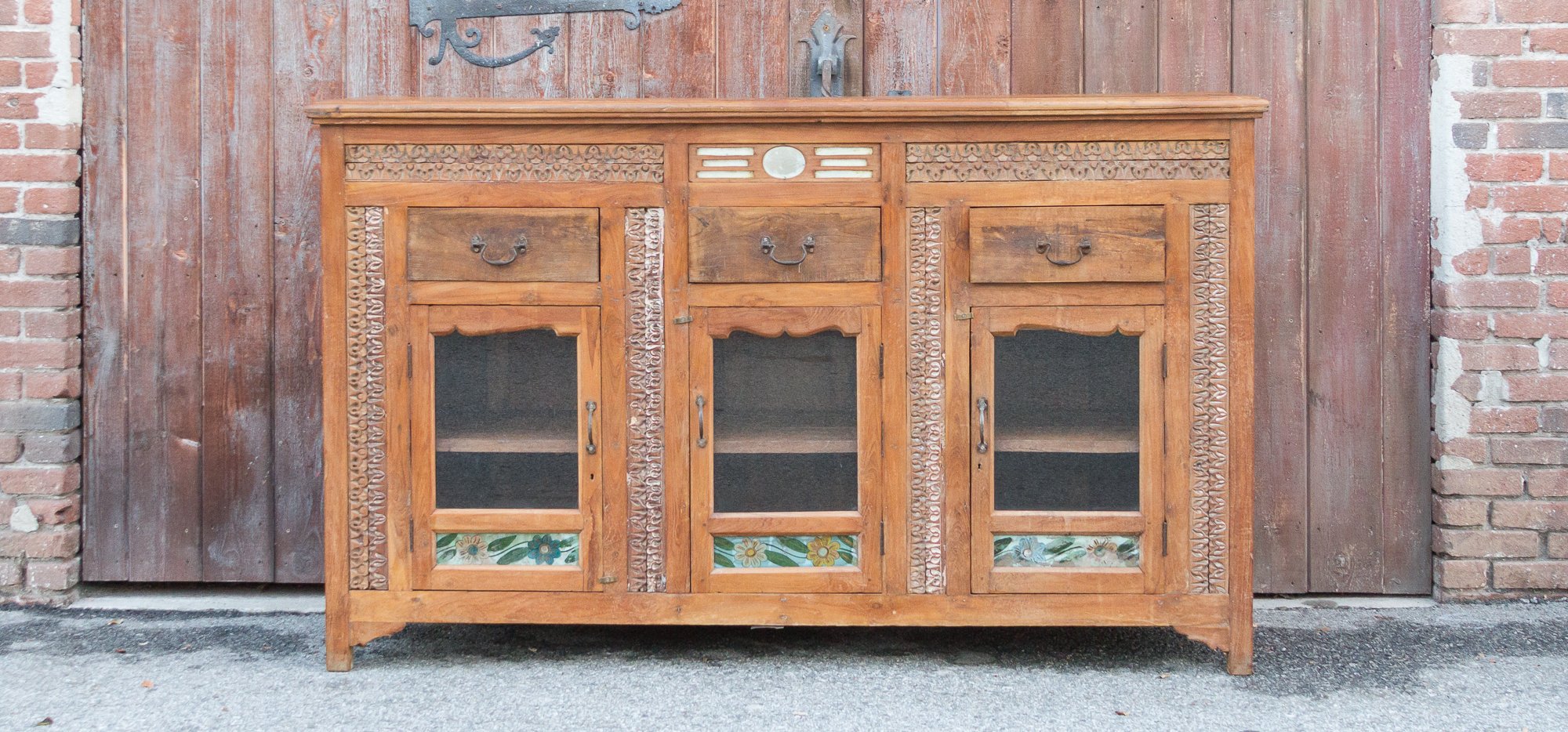 Handsome Carved Front British Colonial Sideboard