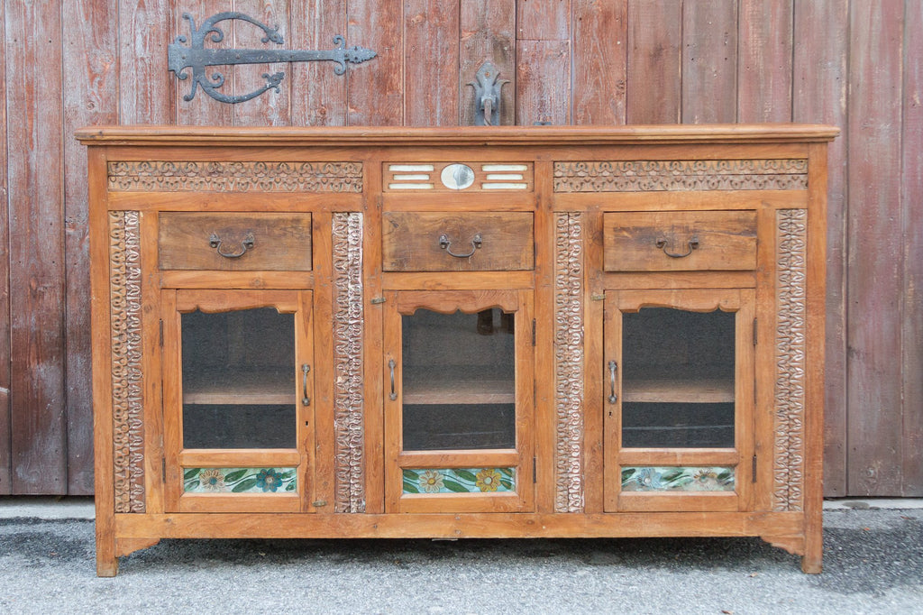 Handsome Carved Front British Colonial Sideboard