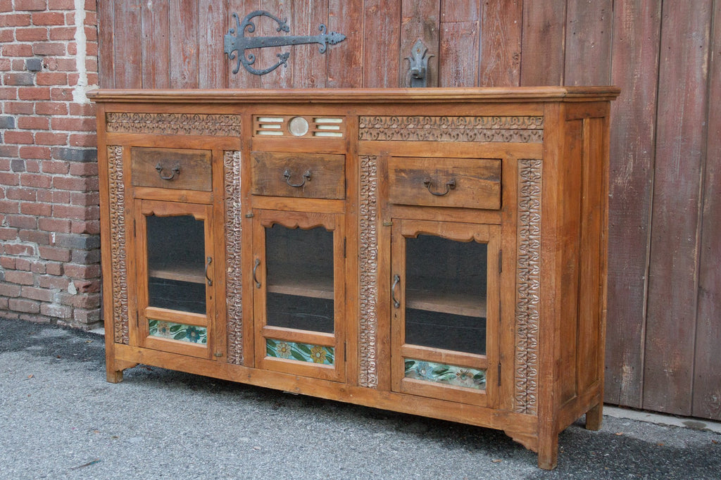 Handsome Carved Front British Colonial Sideboard