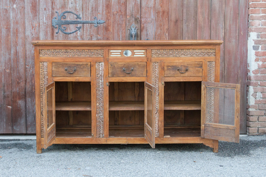 Handsome Carved Front British Colonial Sideboard