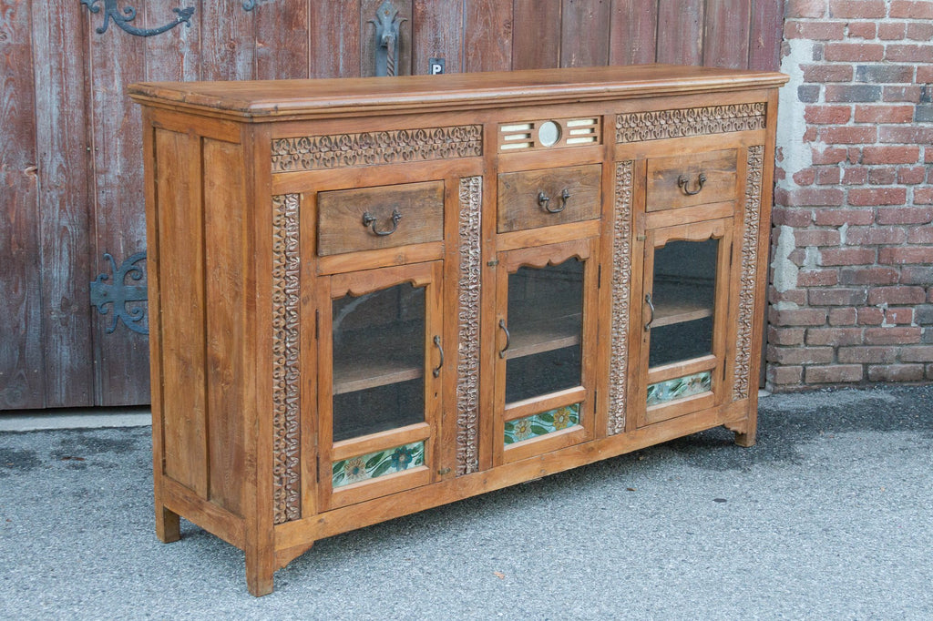 Handsome Carved Front British Colonial Sideboard