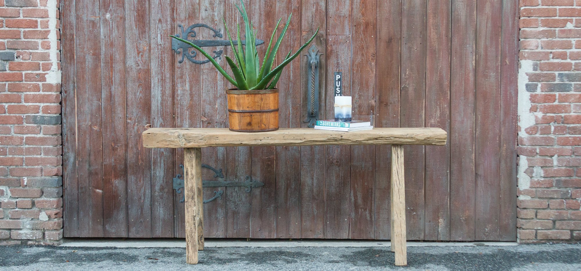 Reconstructed Antique Bleached Wood Console