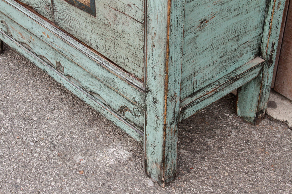 Lacquered Blue Tansu Cabinet w/ Floral Front