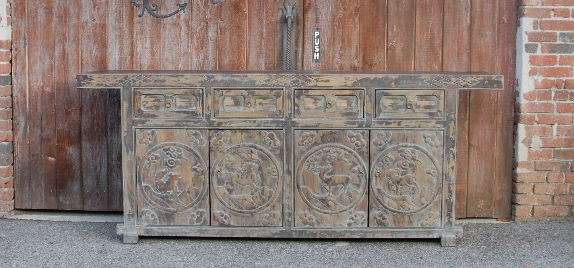 Reconstructed Ashen Carved Chev Sideboard