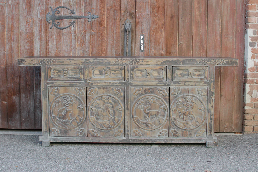 Reconstructed Ashen Carved Chev Sideboard