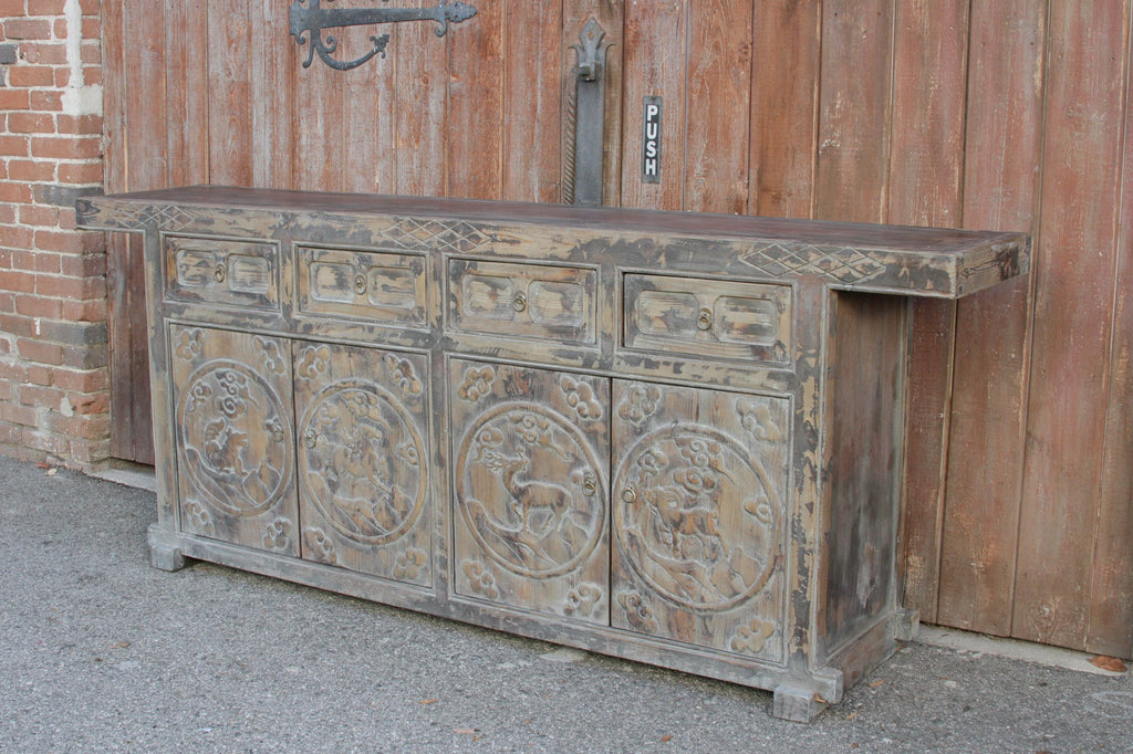 Reconstructed Ashen Carved Chev Sideboard