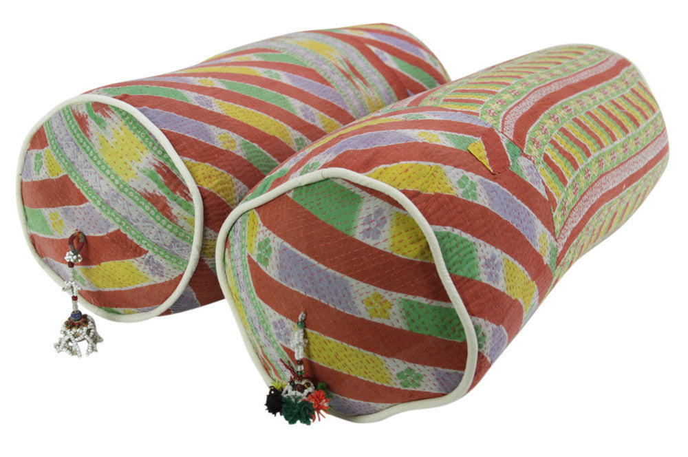 Lehariya Kantha Pillows, Pair