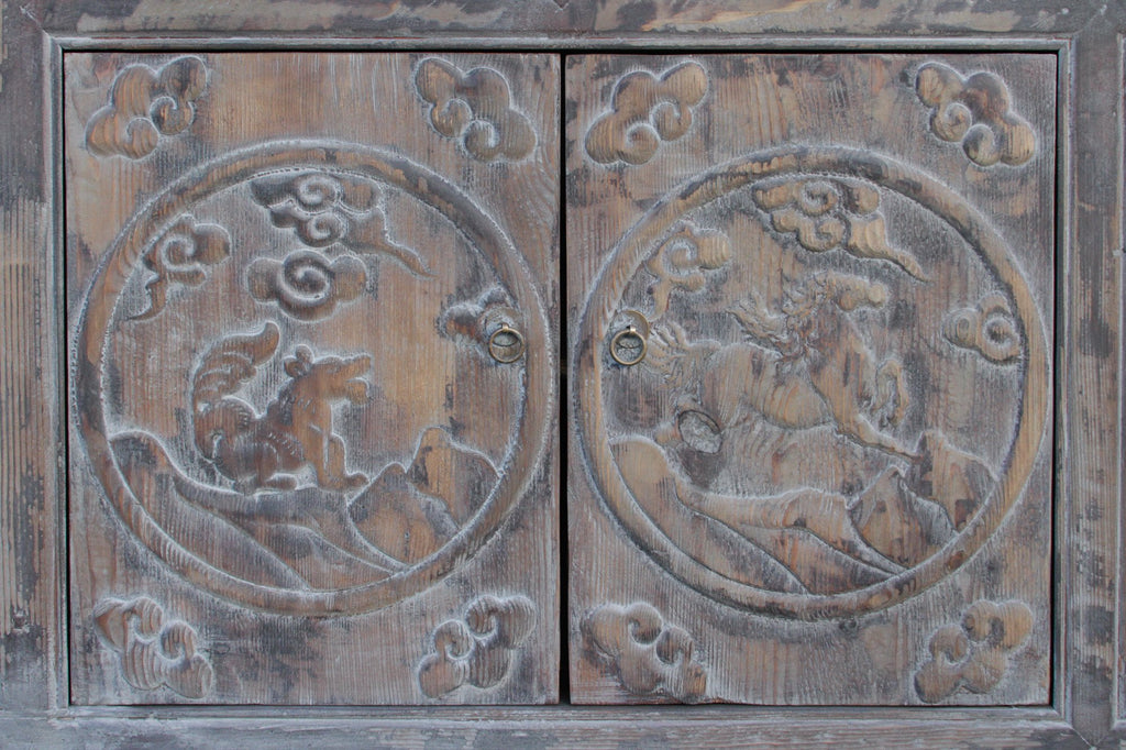 Reconstructed Ashen Carved Chev Sideboard