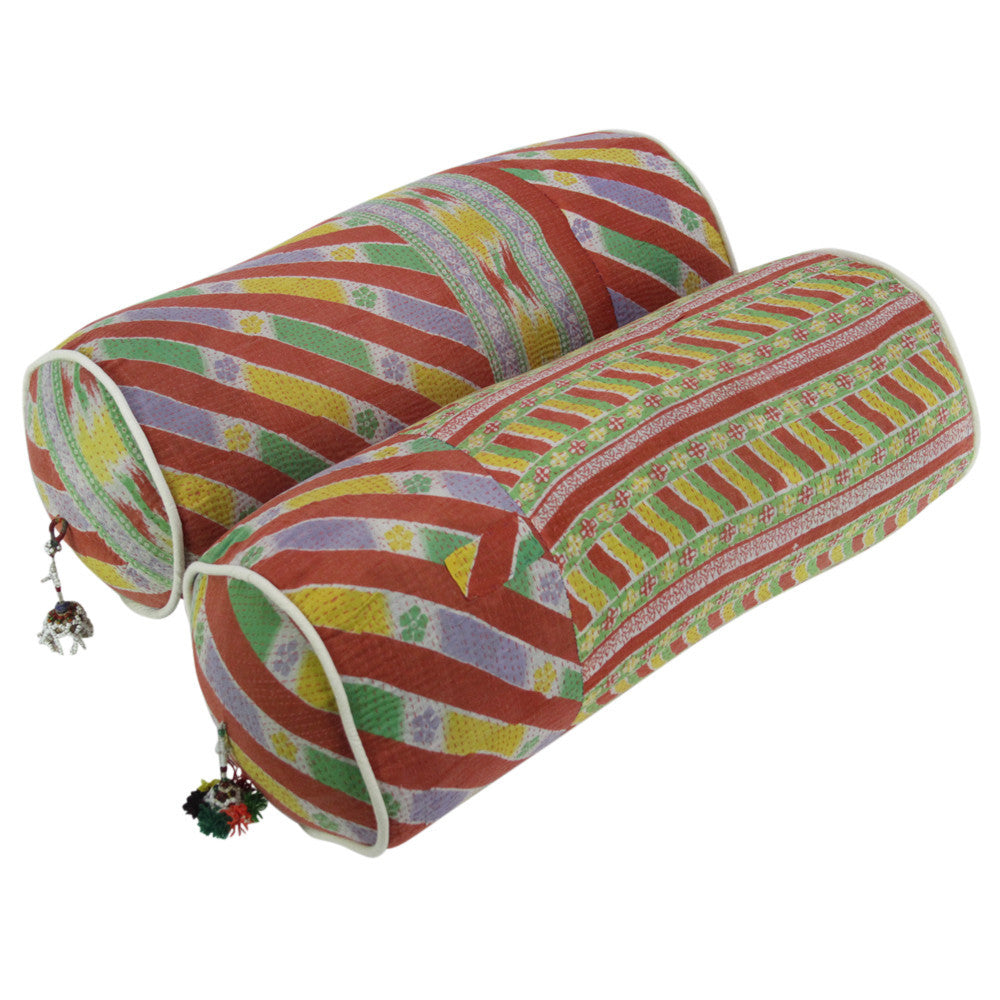 Lehariya Kantha Pillows, Pair