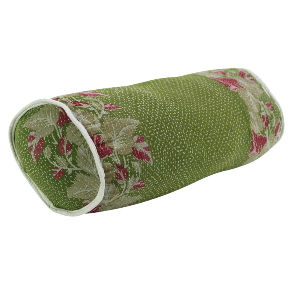 Arvi Kantha Bolster Pillows, Pair