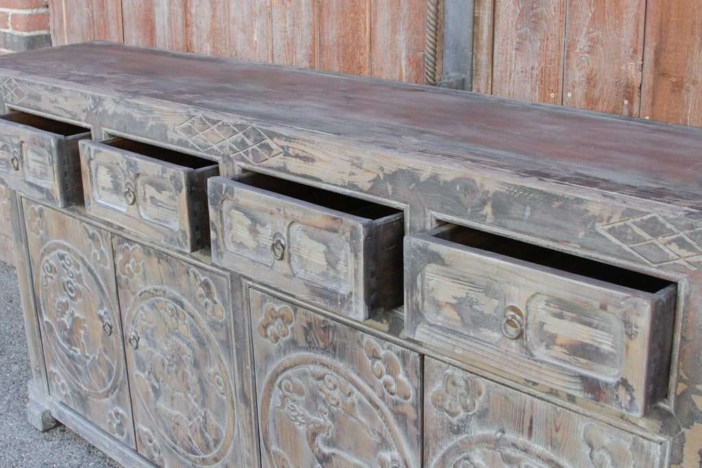Reconstructed Ashen Carved Chev Sideboard