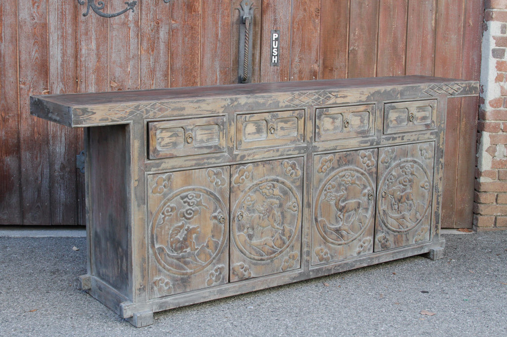 Reconstructed Ashen Carved Chev Sideboard