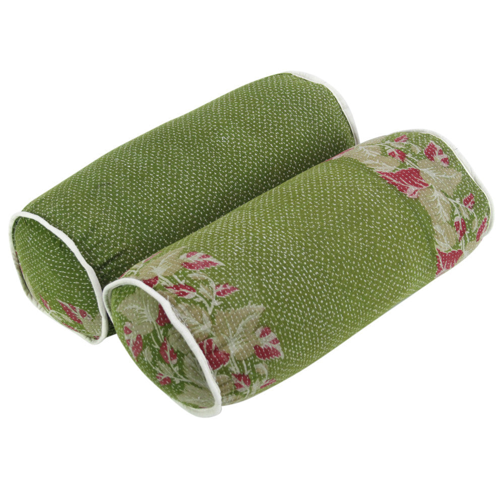 Arvi Kantha Bolster Pillows, Pair