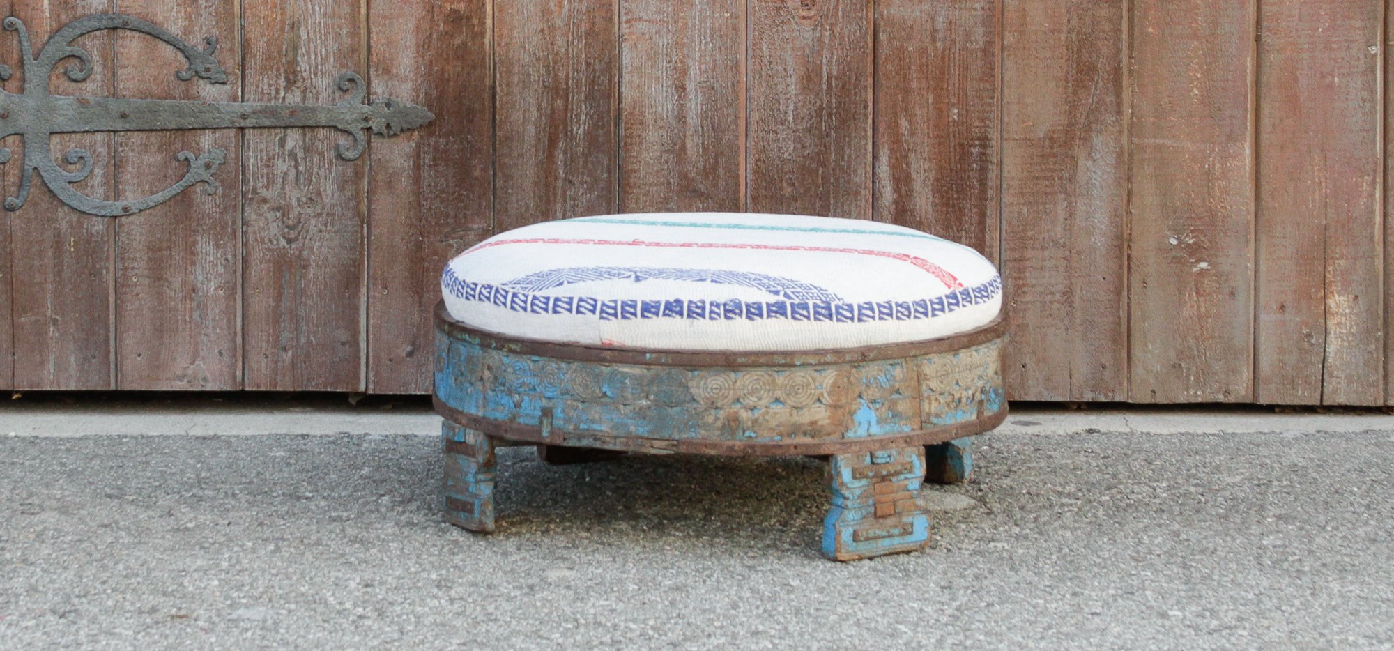 Shilpi Carved Chakki Kantha Ottoman