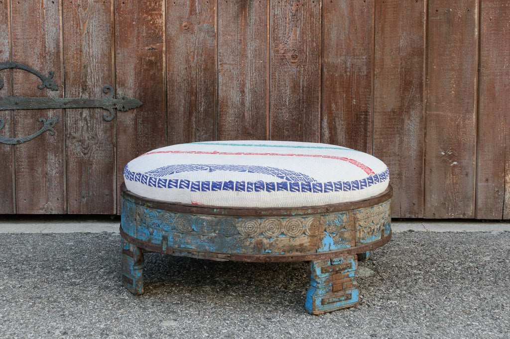 Shilpi Carved Chakki Kantha Ottoman