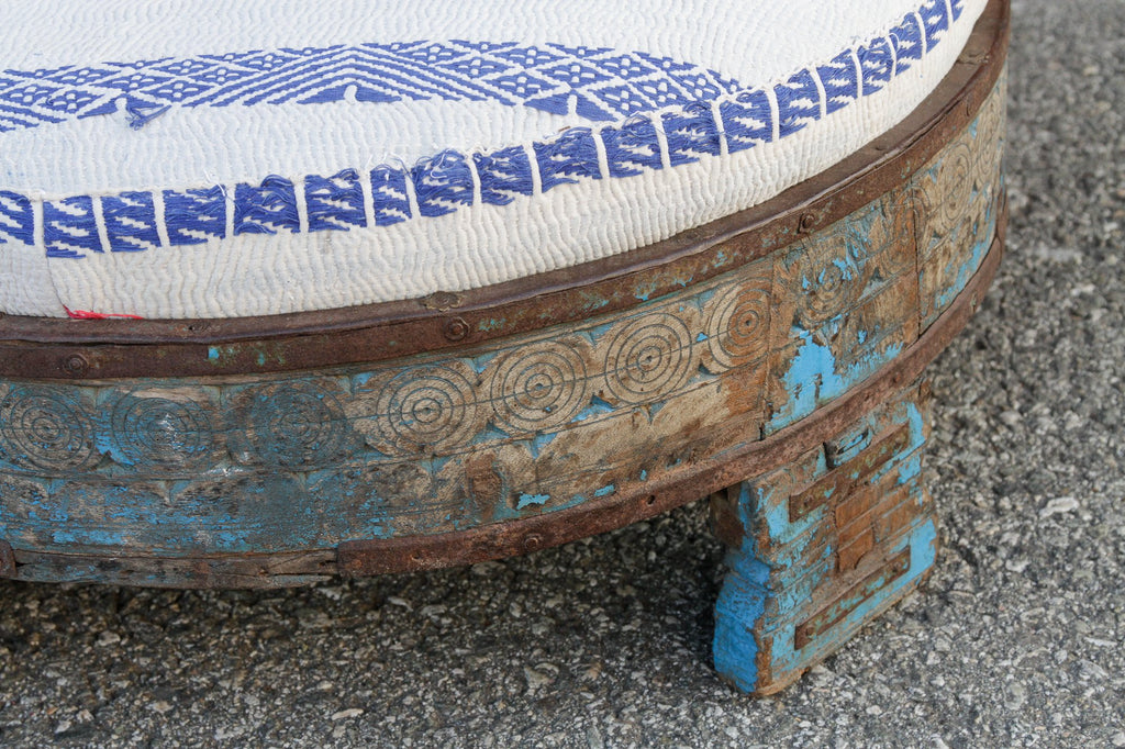 Shilpi Carved Chakki Kantha Ottoman