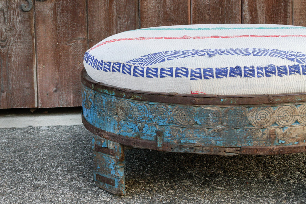 Shilpi Carved Chakki Kantha Ottoman