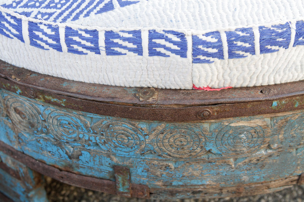 Shilpi Carved Chakki Kantha Ottoman