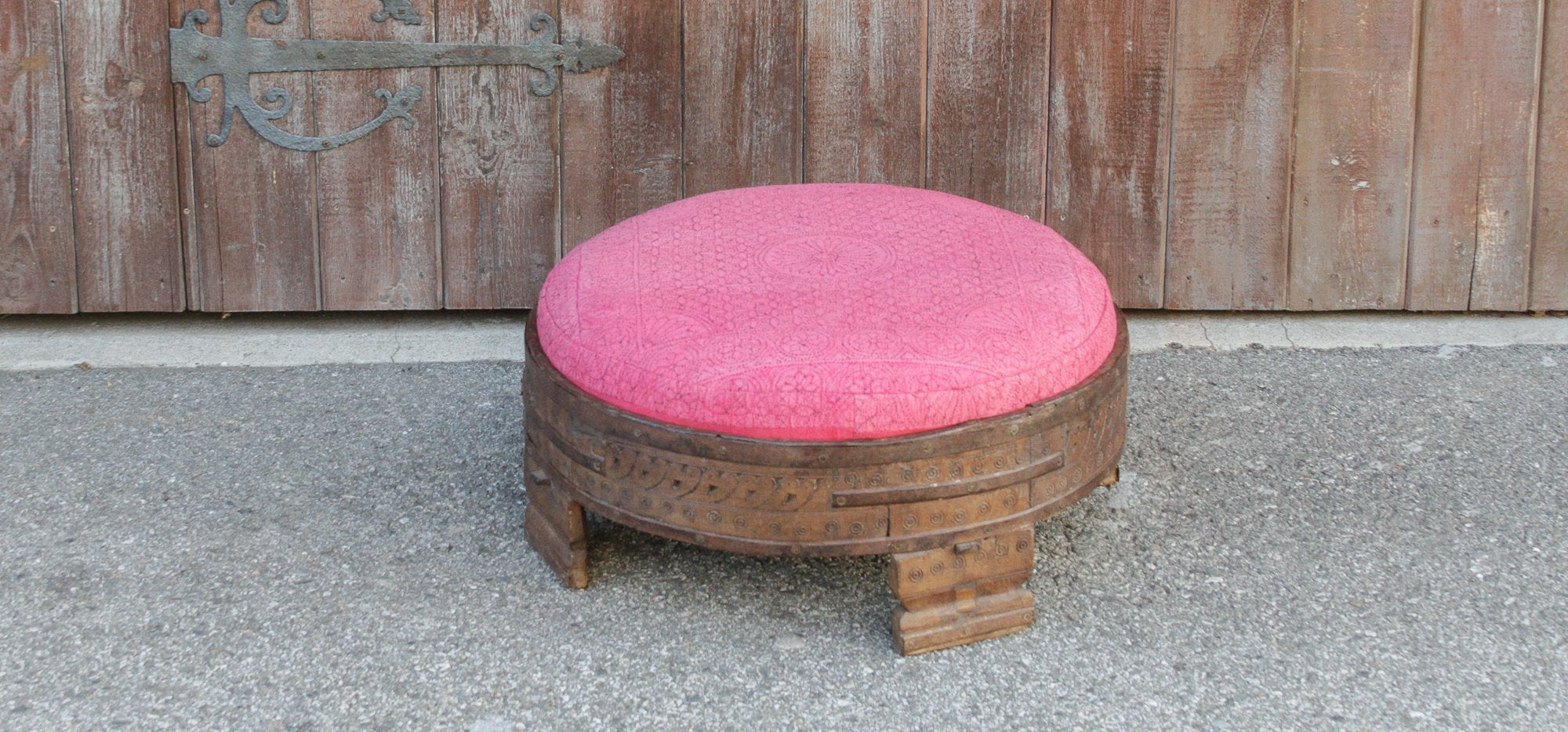Nandi Carved Chakki Kantha Ottoman