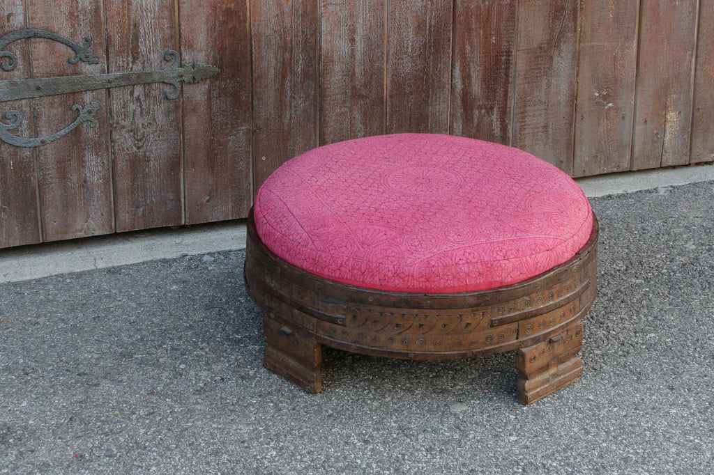 Nandi Carved Chakki Kantha Ottoman