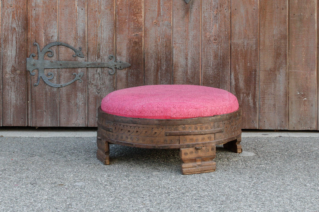 Nandi Carved Chakki Kantha Ottoman