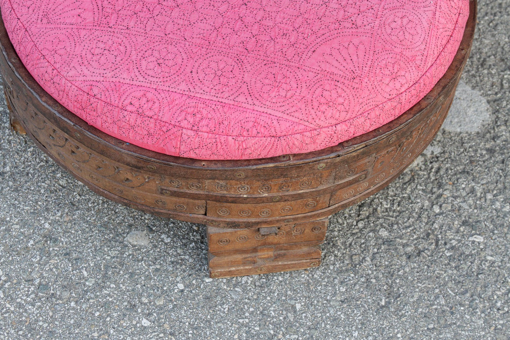 Nandi Carved Chakki Kantha Ottoman