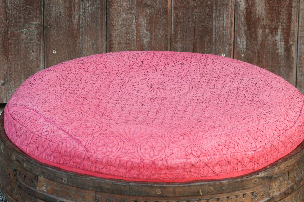 Nandi Carved Chakki Kantha Ottoman