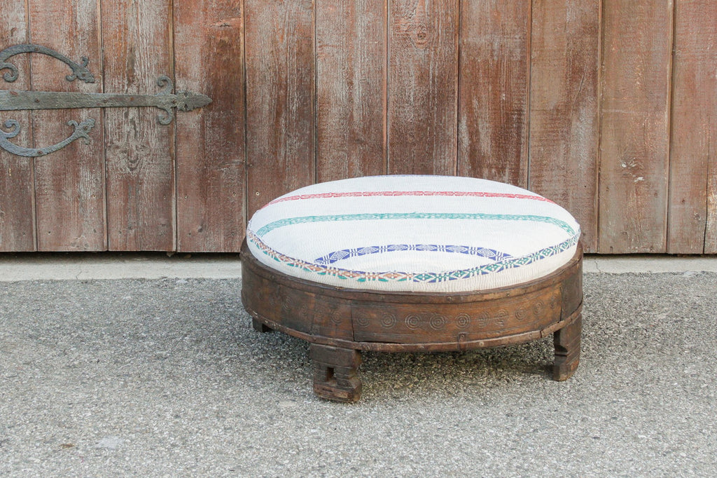 Madhuri Carved Chakki Kantha Ottoman