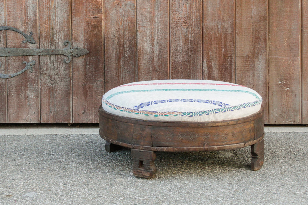 Madhuri Carved Chakki Kantha Ottoman