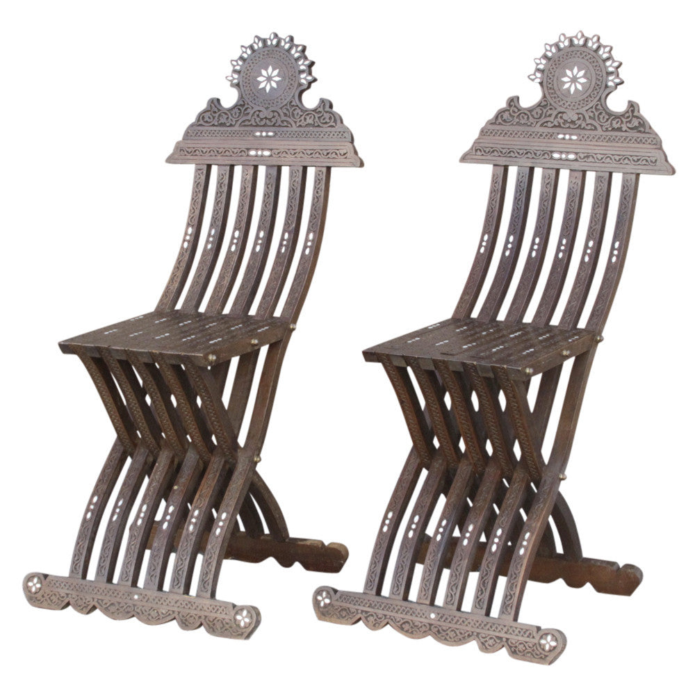 Mother Of Pearl Inlay Chairs, Set of 2