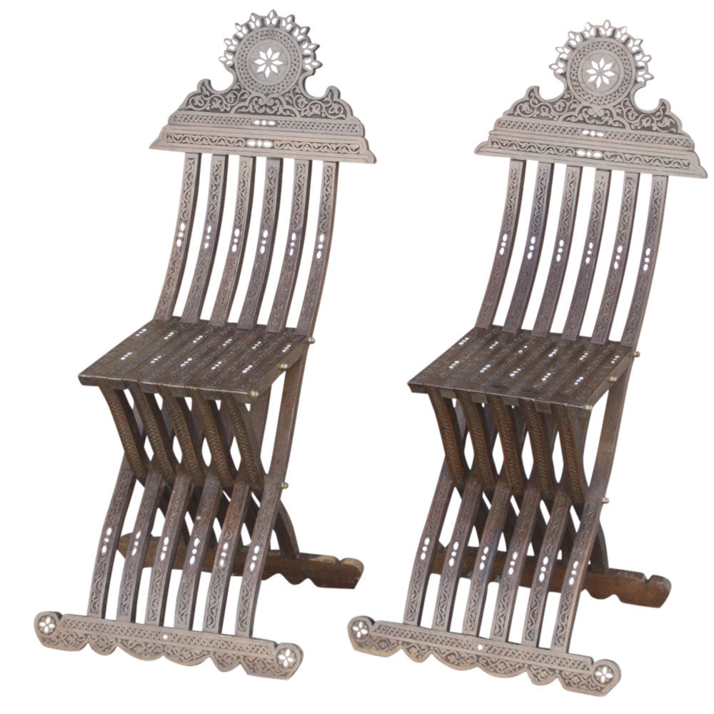 Mother Of Pearl Inlay Chairs, Set of 2