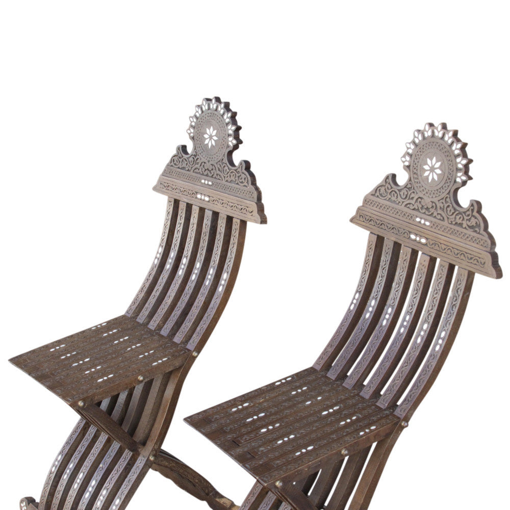 Mother Of Pearl Inlay Chairs, Set of 2