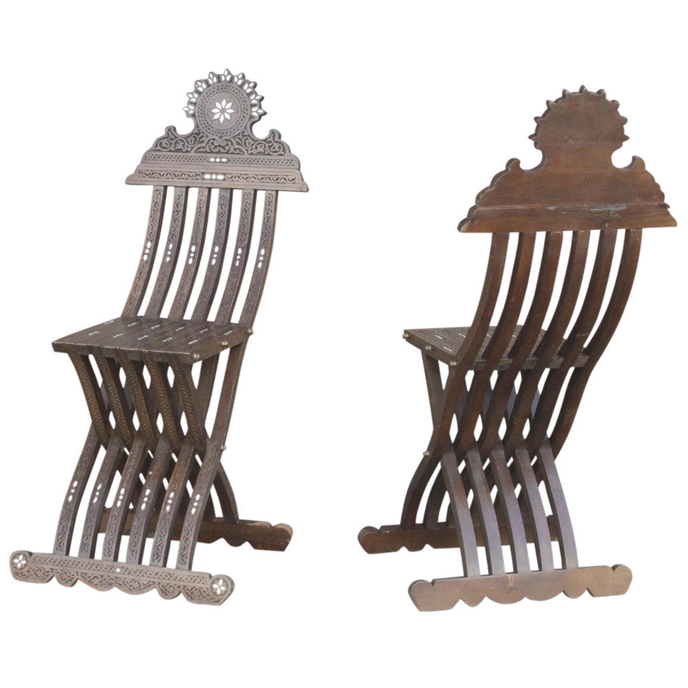 Mother Of Pearl Inlay Chairs, Set of 2