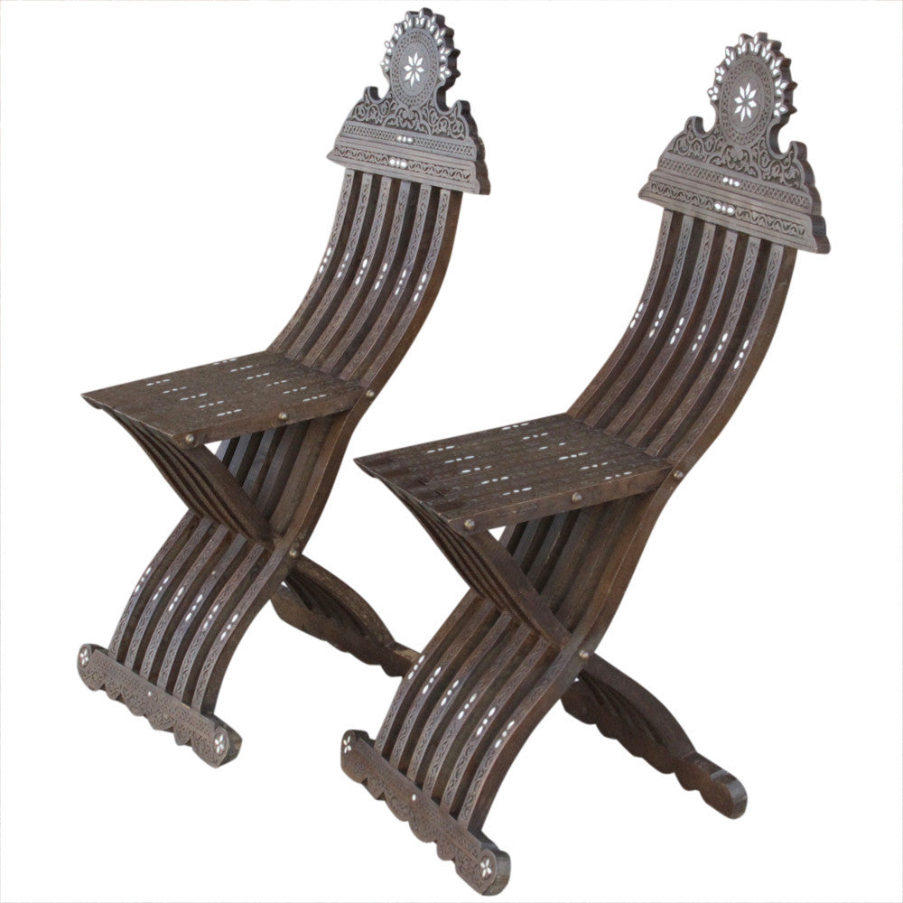 Mother Of Pearl Inlay Chairs, Set of 2