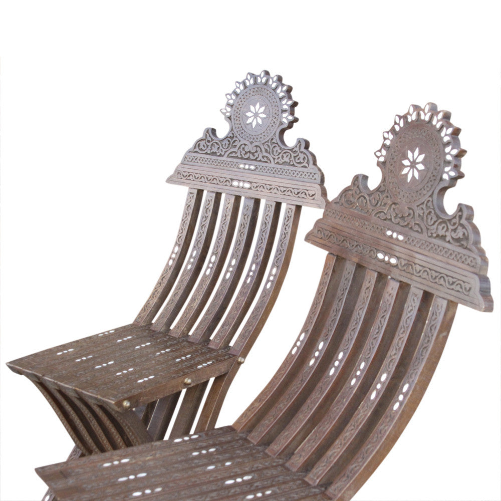 Mother Of Pearl Inlay Chairs, Set of 2