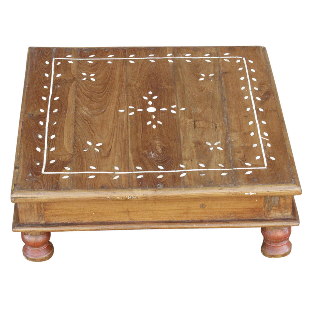 Foliate Motif Bone Inlaid Bajot Stool