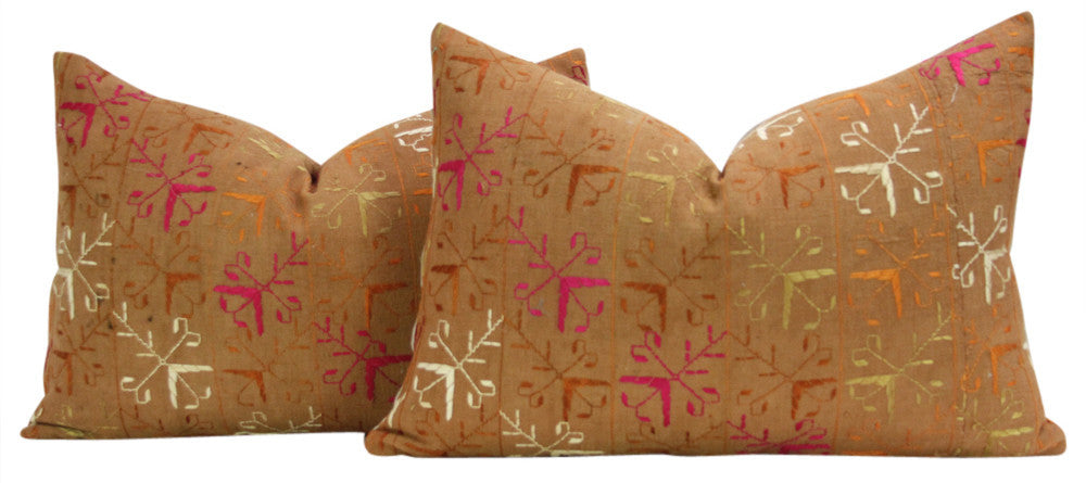Golden Phulkari Pillows, Pair