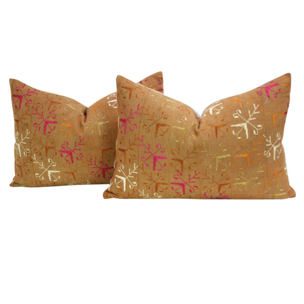 Golden Phulkari Pillows, Pair
