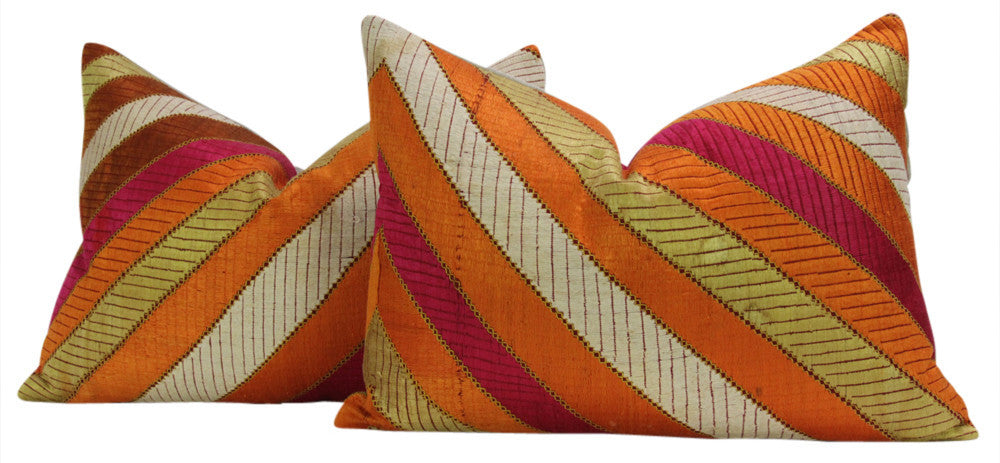 Royal Silk Phulkari Pillows, Pair