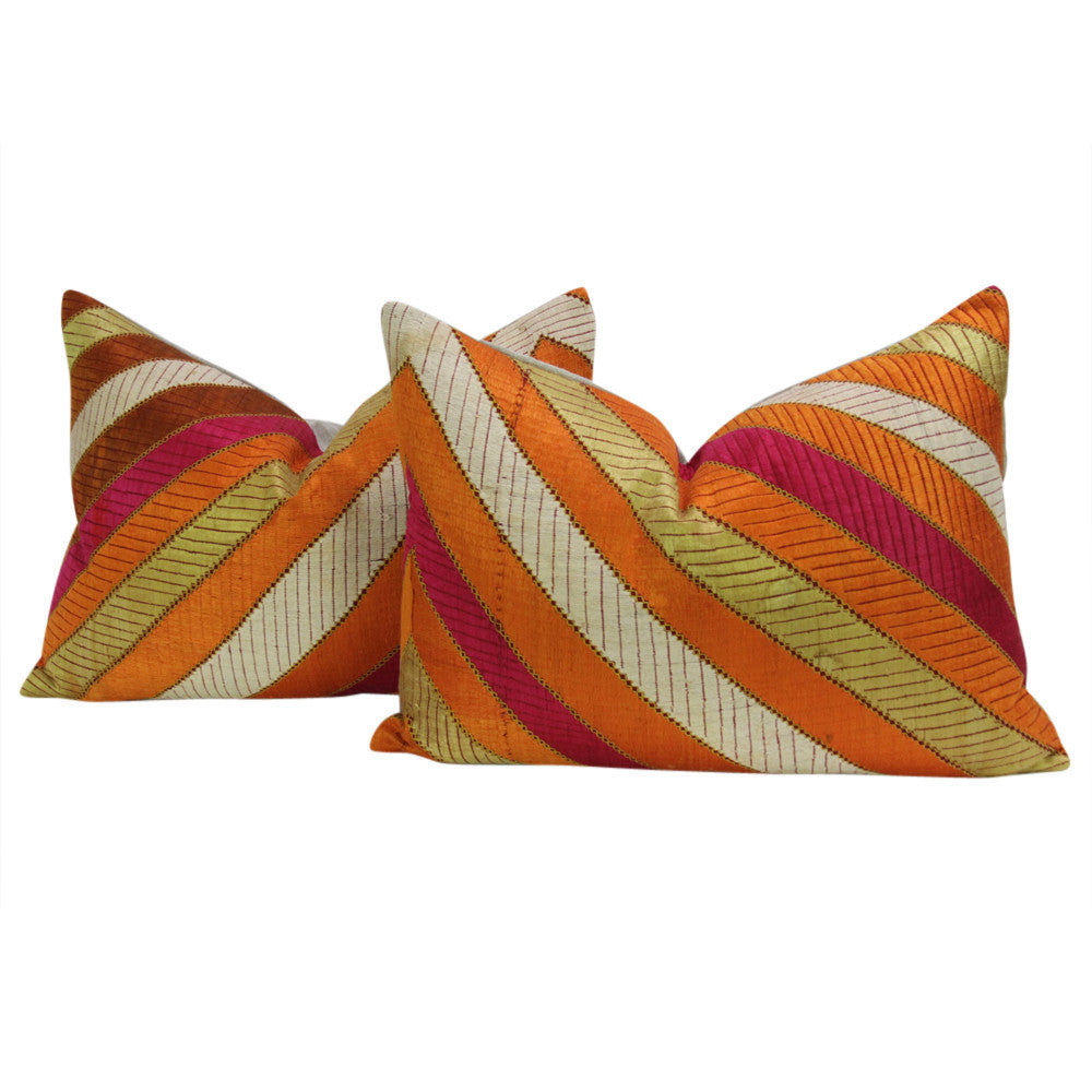 Royal Silk Phulkari Pillows, Pair