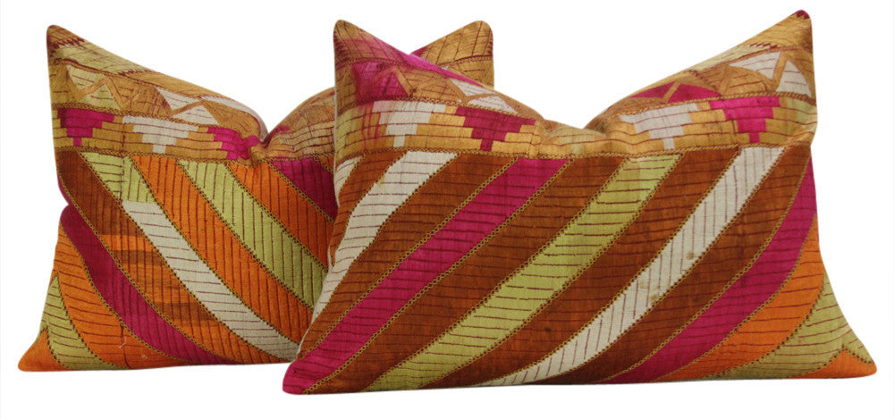 Royal Silky Phulkari Pillows, Pair