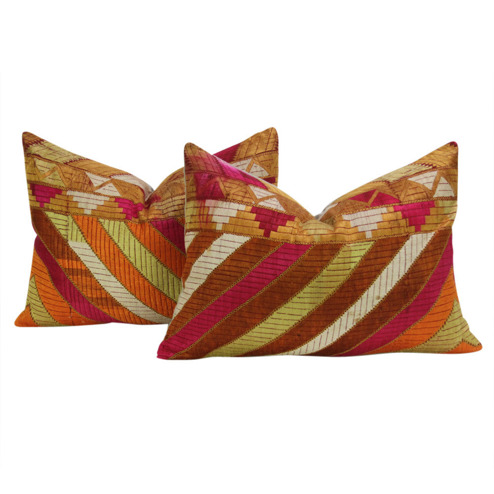 Royal Silky Phulkari Pillows, Pair