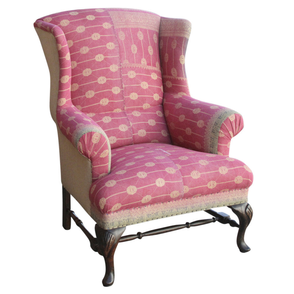 English Kantha Wingback Chair