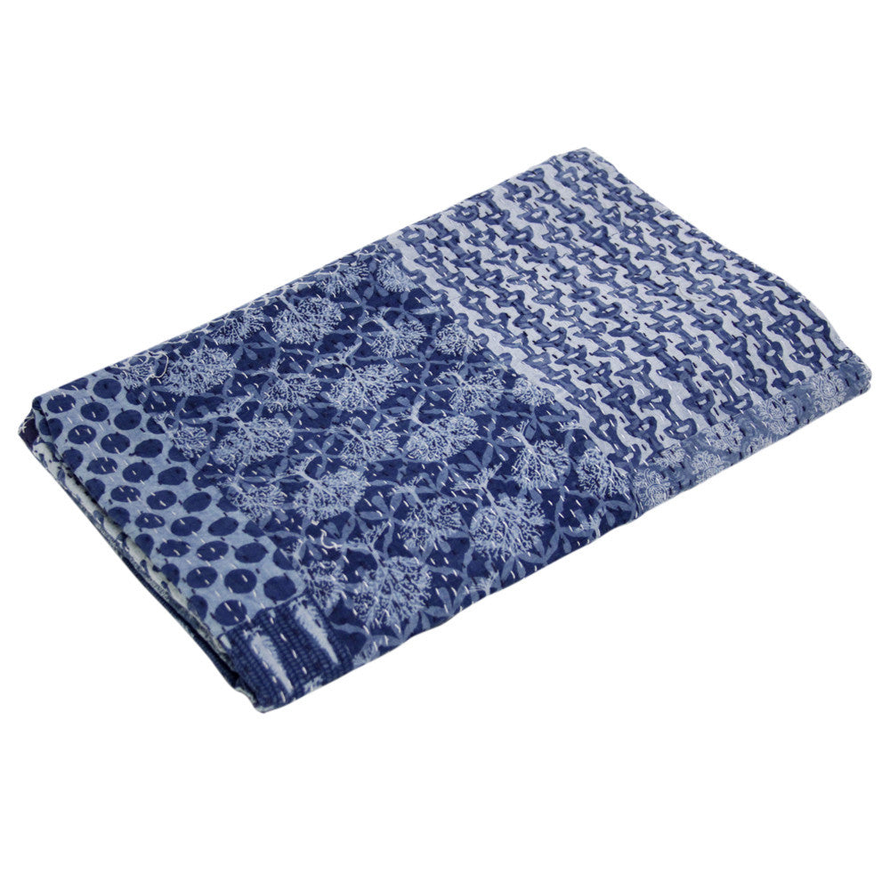 Indigo Block Print Coverlet