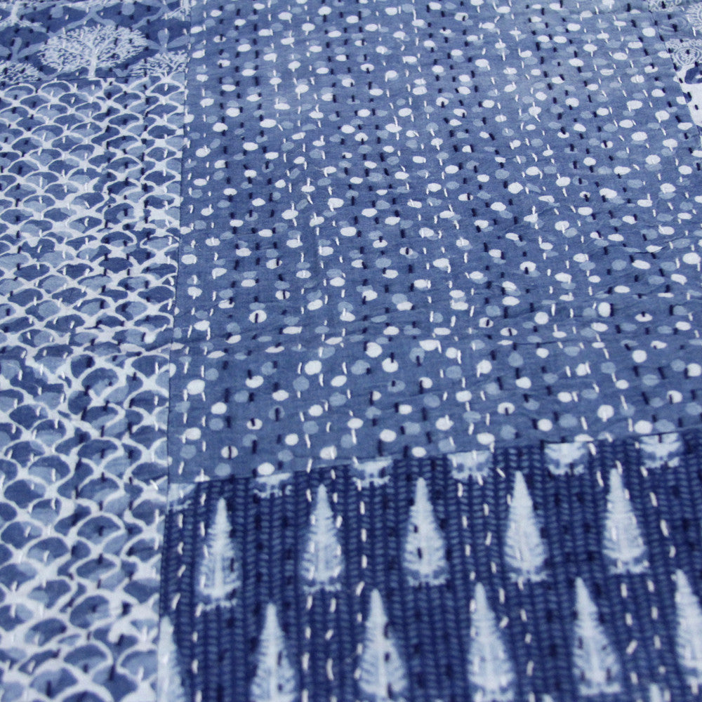 Indigo Block Print Coverlet