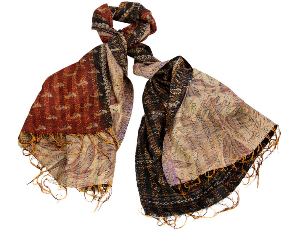 Silk Kantha Scarf (Red & Ebony)
