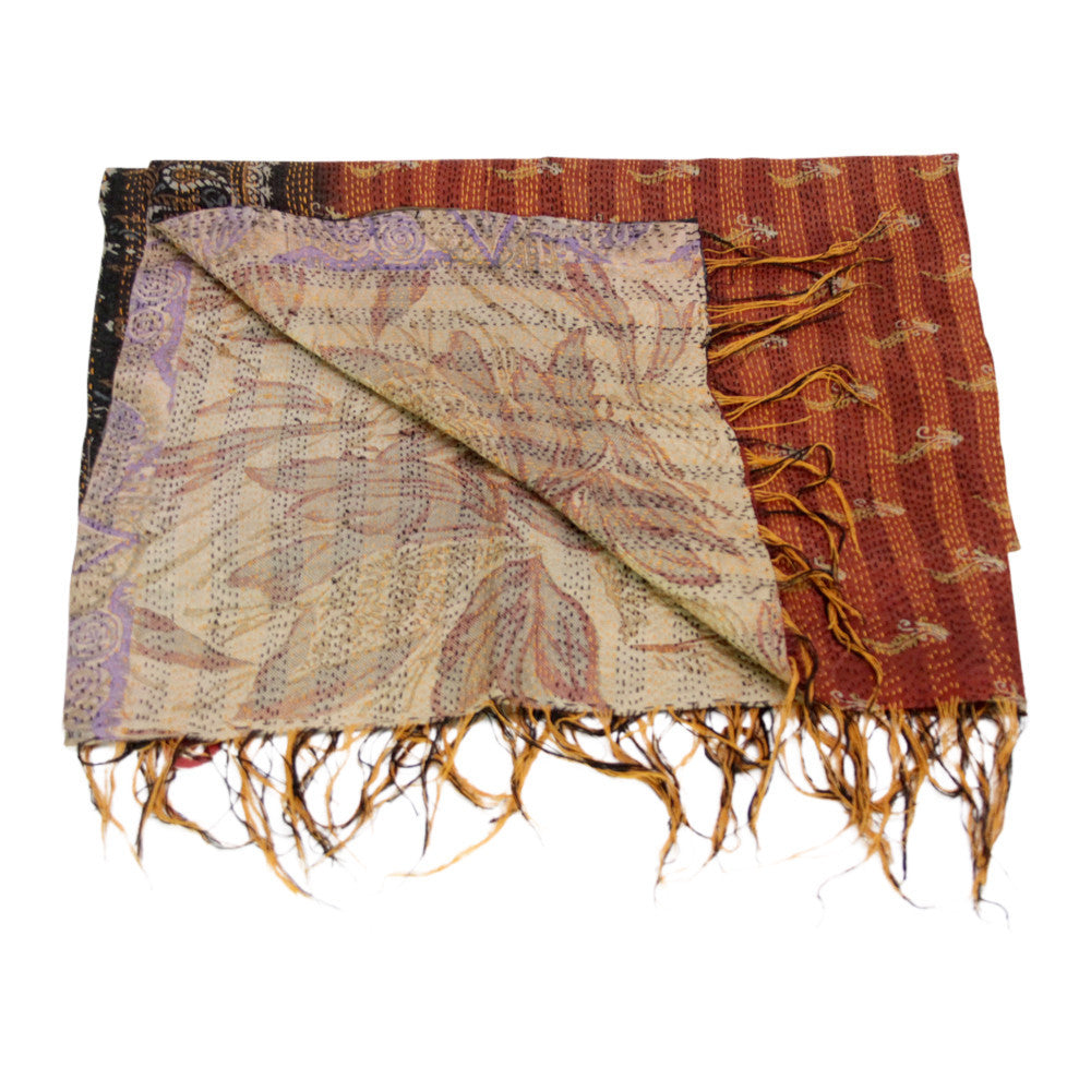 Silk Kantha Scarf (Red & Ebony)