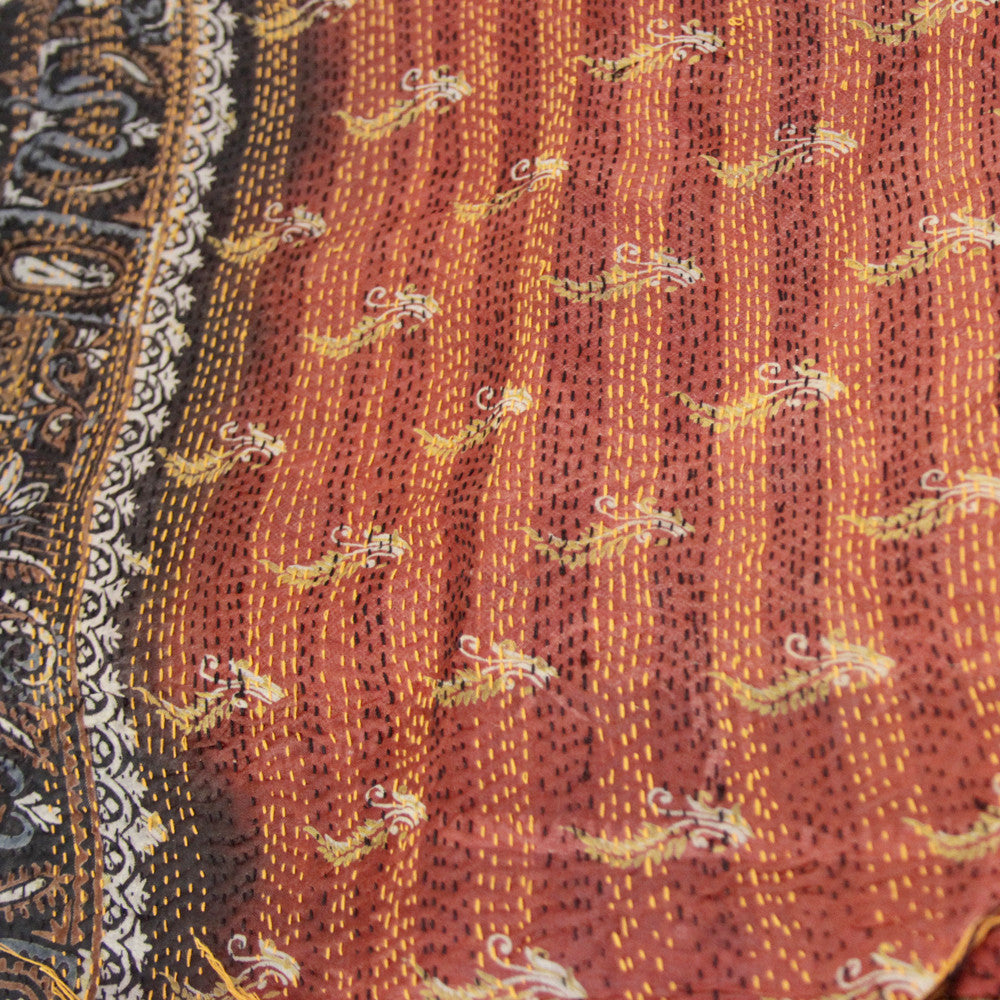 Silk Kantha Scarf (Red & Ebony)