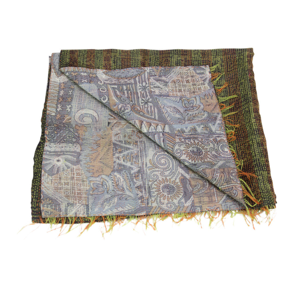 Silk Kantha Scarf (Neon Stitching)