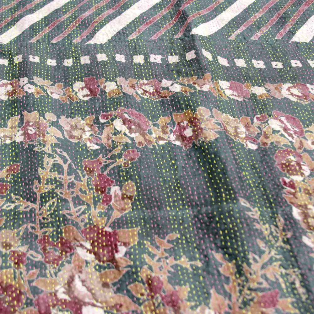 Silk Kantha Scarf (Deep Teal)